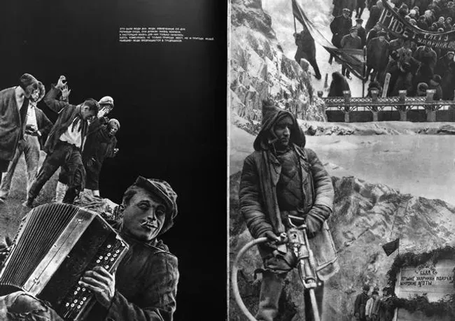 Two-page spread in the magazine, "USSR in Construction." 1933.Photo: Oleg Klimov / Russian State National Library, St. Petersburg